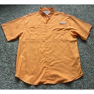 Columbia PFG Shirt Mens Medium Orange Button Down Short Sleeve Fishing Outdoors